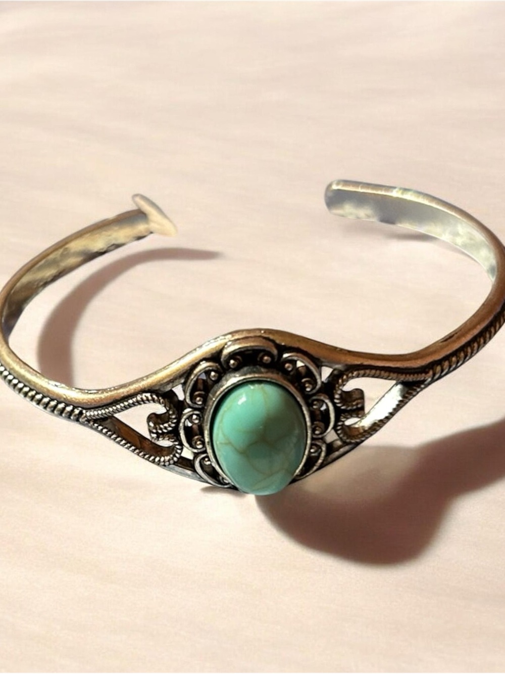 Turquoise Stone Silver-Tone Cuff Bracelet - Women faux Jewelry